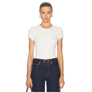 Enza Costa Cashmere Cotton Pointelle Cap Sleeve Top White Small New